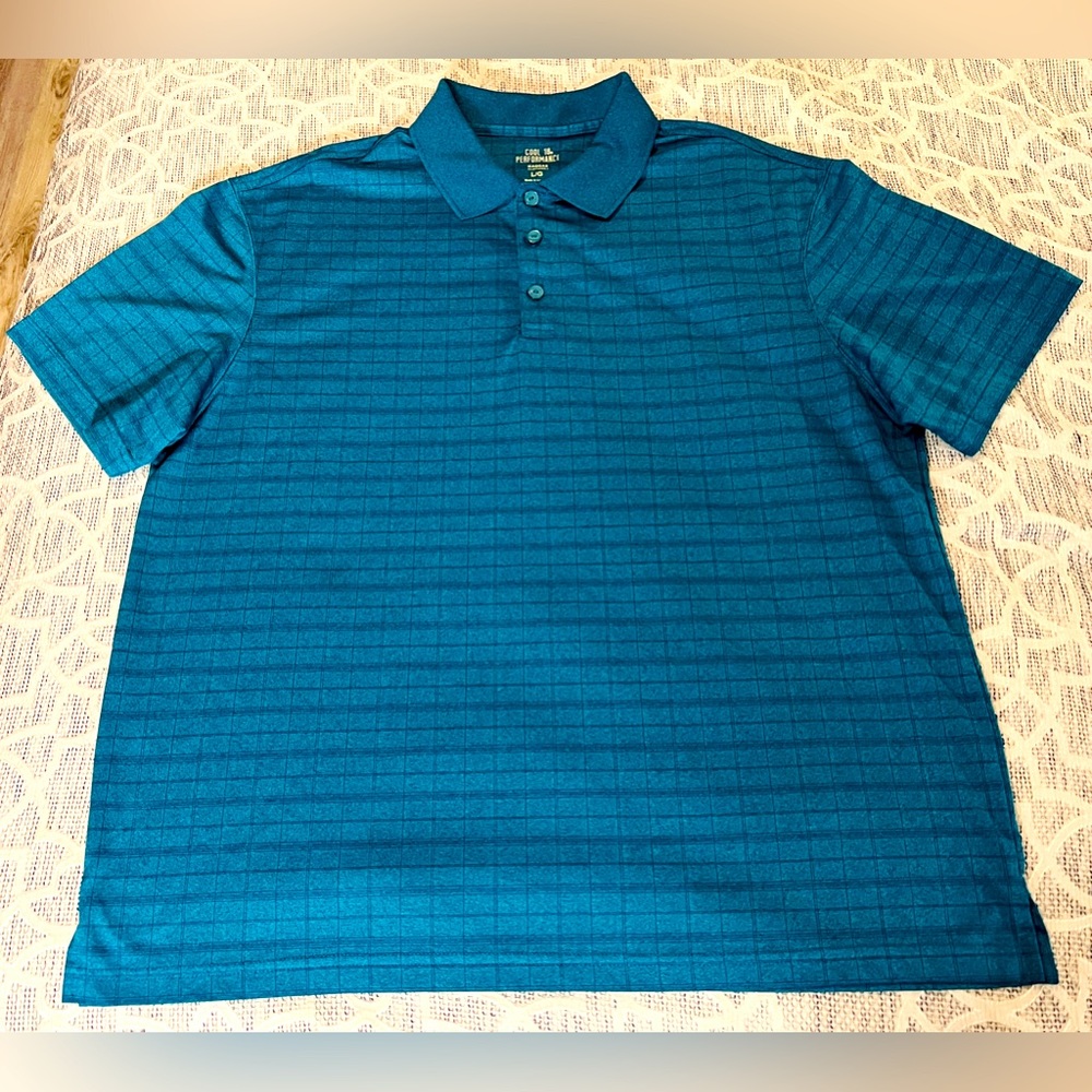 Haggar Clothing Cool 18 Performance Men Polo/ Golf Shirt Size L Turquoise Blue